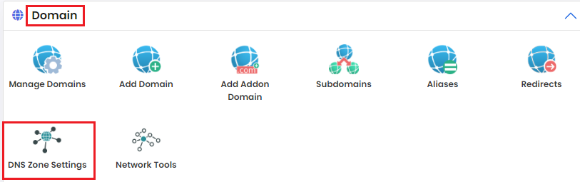 click on the DNS Zone Settings under the ‘Domain’ Section