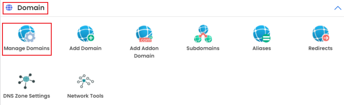 click on ‘Manage Domains’ under the ‘Domain’ section